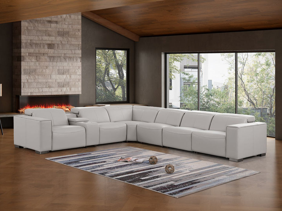 1208 - 7 Piece L-Shaped Leather Reclining Sectional With 3 Power Recliners