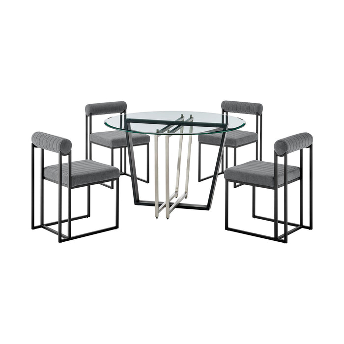 Devi Anastasia - Round Glass Dining Table Set - Matte Black