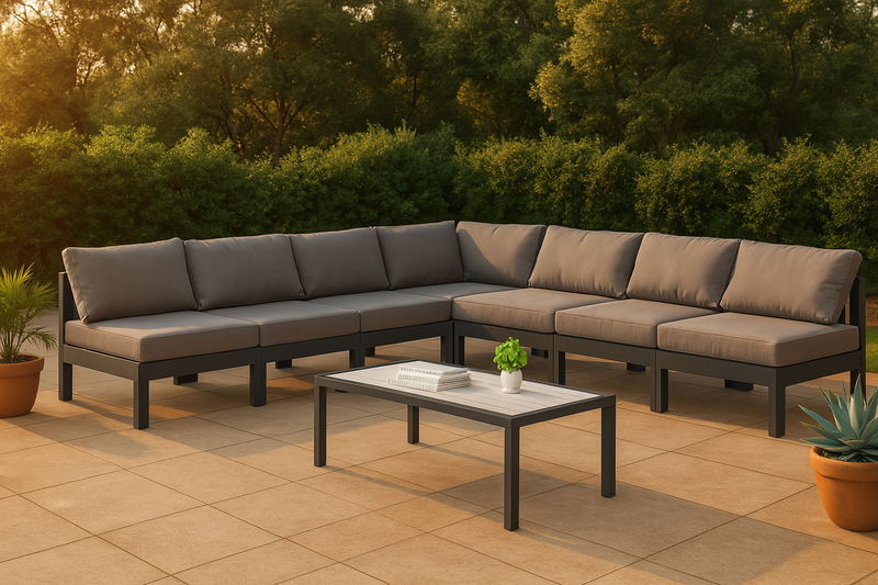 Nizuc - Outdoor Patio 7 Piece Modular Sectional With Gray Frame