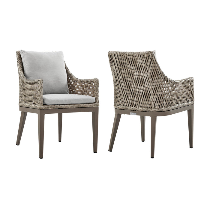 Grenada - Outdoor Wicker And Aluminum Dining Chair With Cushions (Set of 2) - Beige / Gray