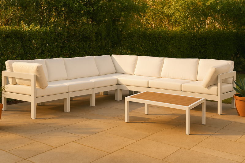 Nizuc - Outdoor Patio 7 Piece Modular Sectional With White Frame