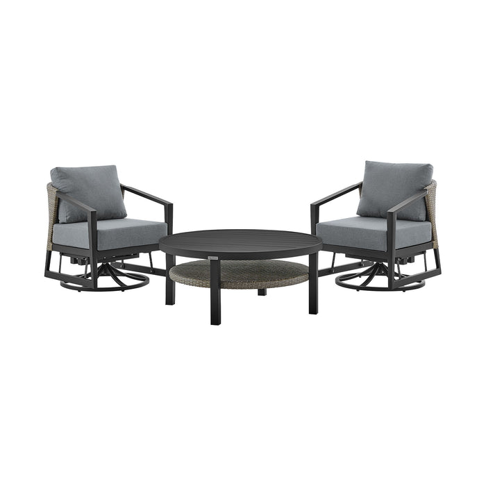 Palma - 3 Piece Patio Outdoor Swivel Seating Set With Cushions - Black / Gray