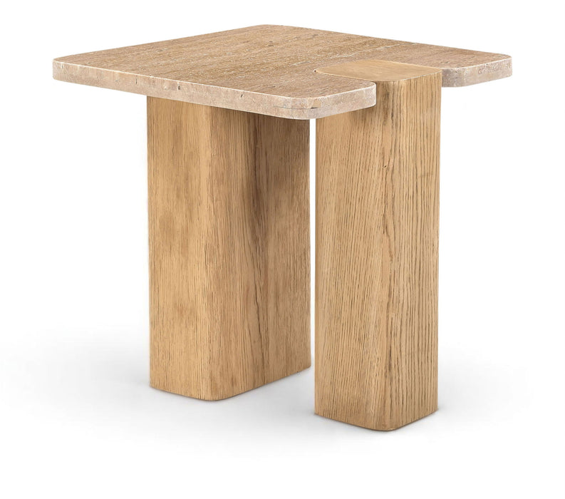 Ravenna - Genuine Fabric Travertine And Oak Wood Table