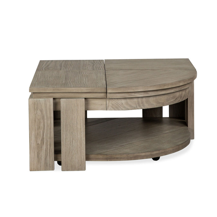 Conrad - Pie Shaped Lift Top Cocktail Table With Casters - Stone Harbor Grey
