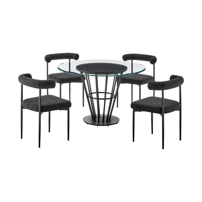 Veronica Shannon -Round Glass Dining Table Set - Matte Black Legs