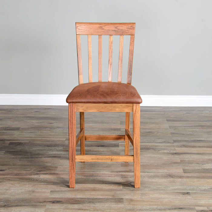 Sedona - Counter Slatback Barstool, Cushion Seat (Set of 2) - Rustic Oak
