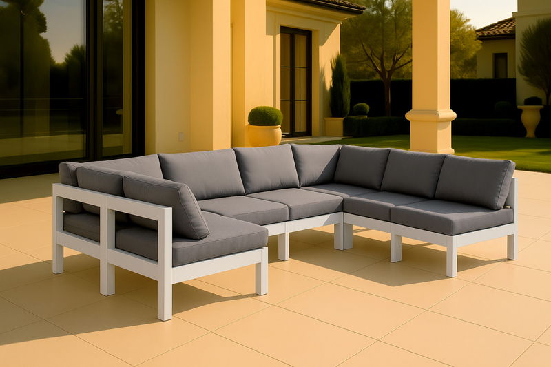Nizuc - Outdoor Patio 6 Piece Modular Sectional With White Frame