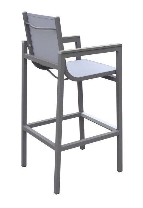 Marina - Outdoor Patio Barstool With Sling Textilene And Accent Arms - Gray Powder