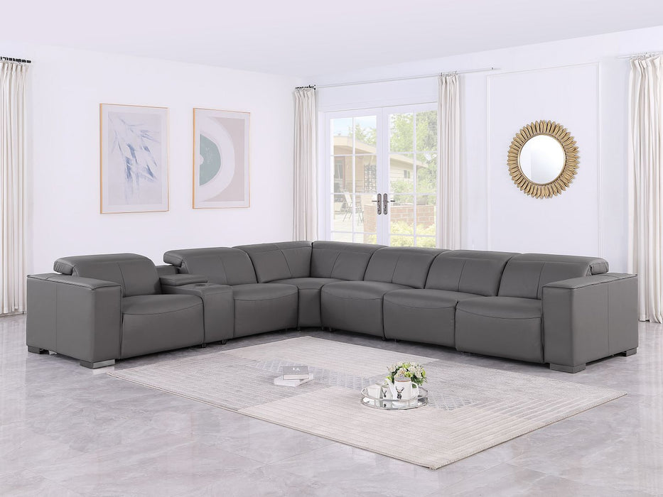 1208 - 7 Piece L-Shaped Leather Reclining Sectional With 4 Power Recliners
