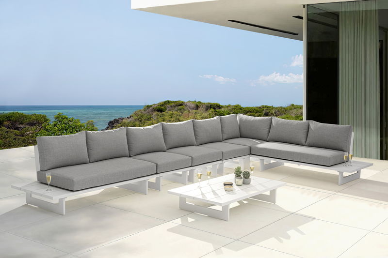 Maldives - 6 Piece Water Resistant Outdoor Patio Modular Sectional With White Base