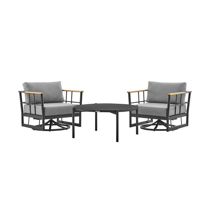 Veyda And Clementine - 3 Piece Patio Outdoor Swivel Seating Set With Cushions - Black / Gray
