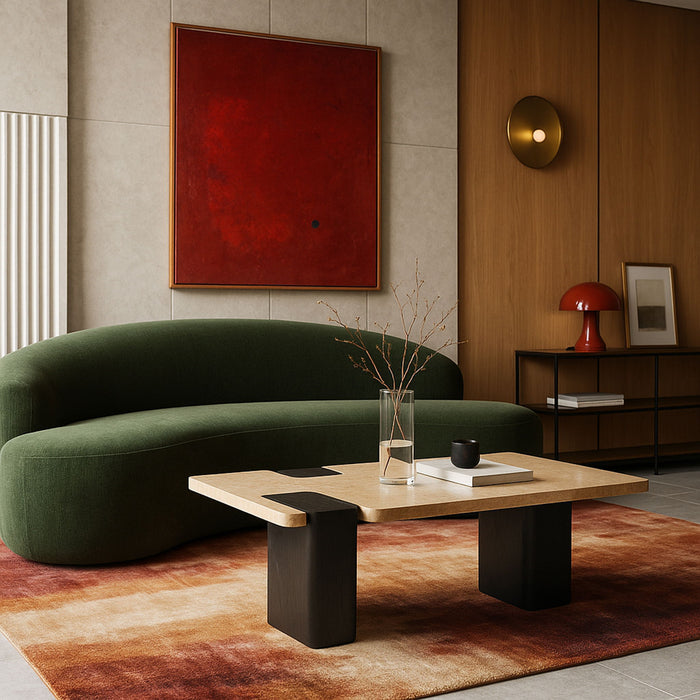 Ravenna - Genuine Travertine Top And Oak Wood Base Table