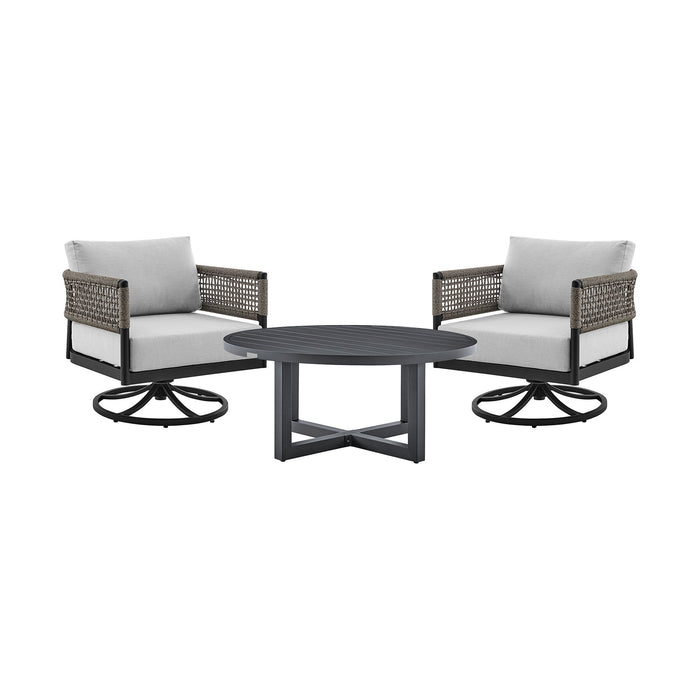 Alegria And Menorca - 3 Piece Patio Outdoor Swivel Seating Set With Cushions - Black / Gray