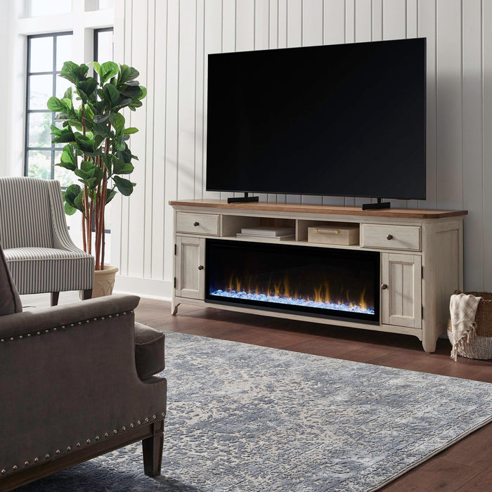 Fireplace TV Consoles - 79" Console With Fire - Medium Brown