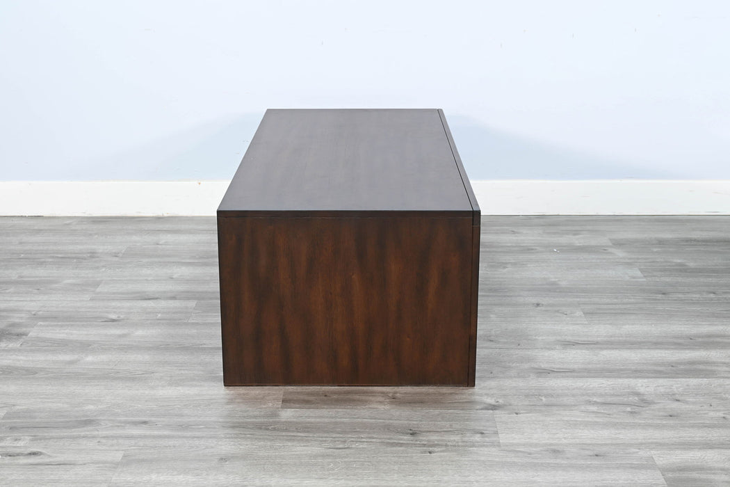 Coffee Table With Sliding Doors & Casters - Coffee Bean