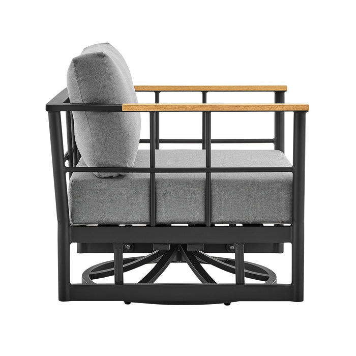 Veyda - Outdoor Patio Swivel Glider Lounge Chair With Cushions - Black / Teak