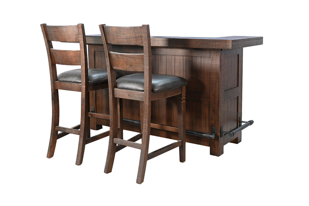 80" Traditional Wood Home 3 Piece Bar Set With Stools - Dark Brown
