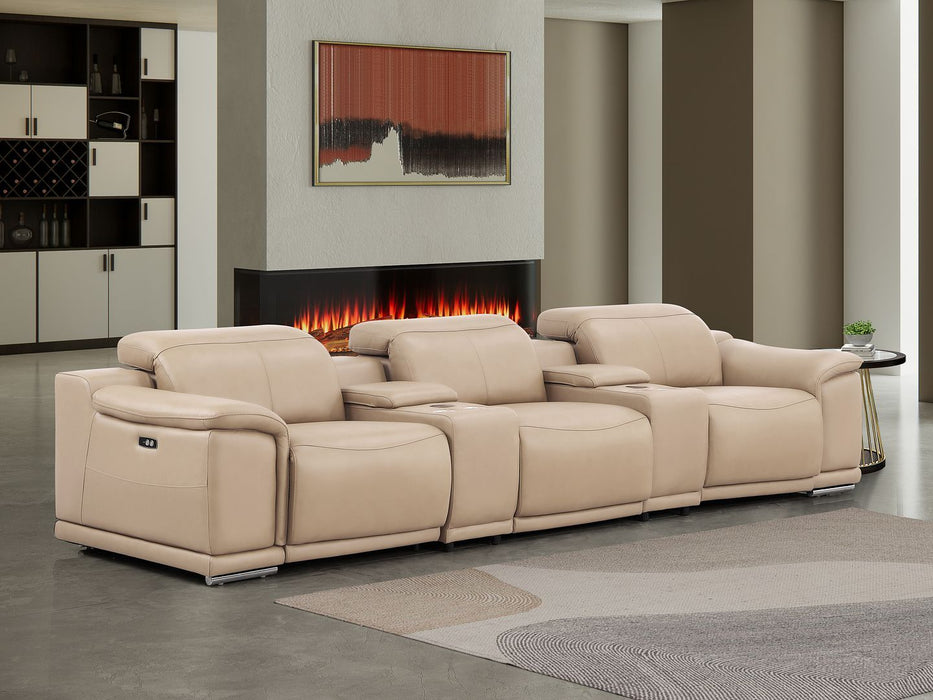 2679 - Genuine Leather Sofa With 3 Power Recliners & Dual Storage Consoles