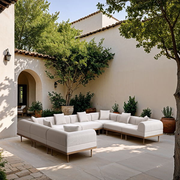 Laguna - 8 Piece Resilient Water Resistant Fabric 142" Upholstered Outdoor Patio Modular Sectional