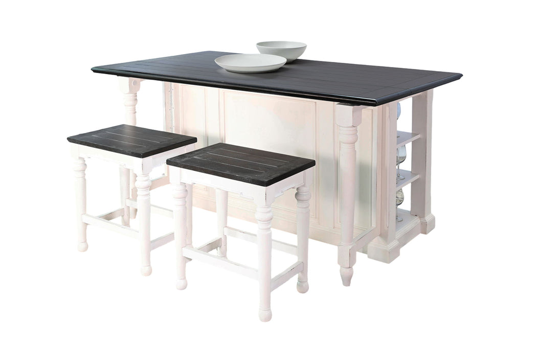 Carriage House - Kitchen Island 3 Piece Set With 13" Drop Leaf - Cottage White / Europen Dark