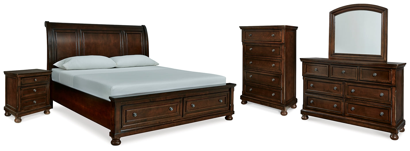 Porter  Sleigh Bed With Mirrored Dresser, Chest And Nightstand