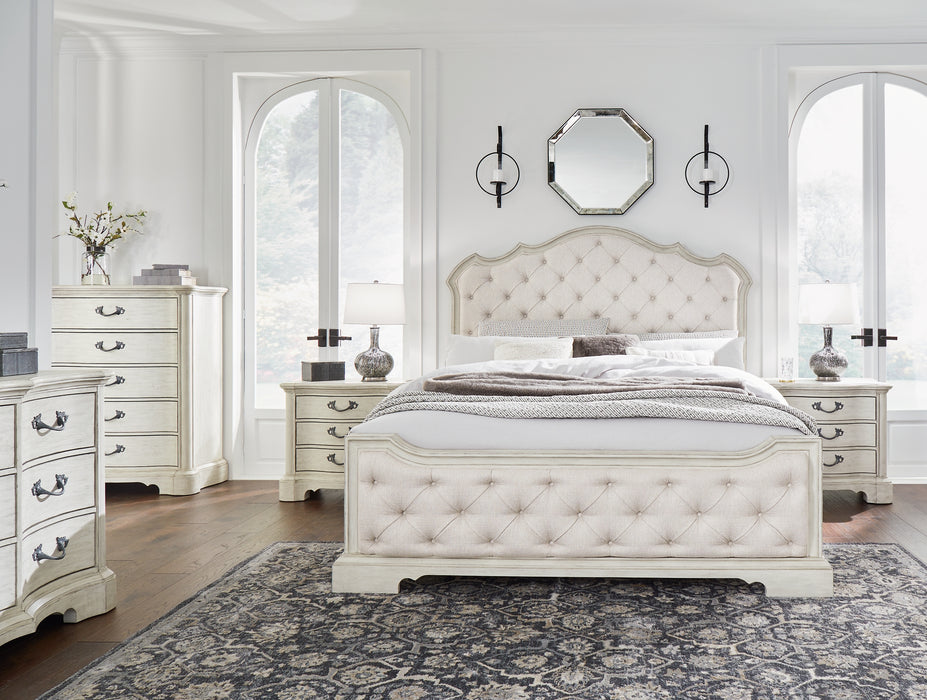 Arlendyne Queen Upholstered Bed with Mirrored Dresser, Chest and 2 Nightstands