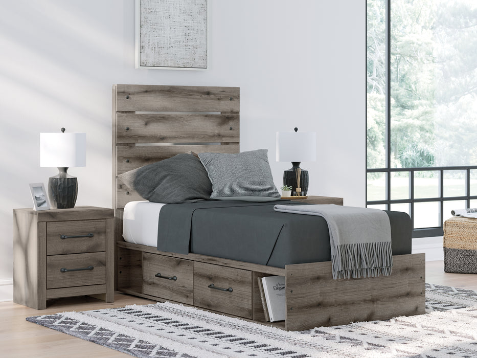 Graystorm Twin Panel Storage Bed with Mirrored Dresser and Nightstand