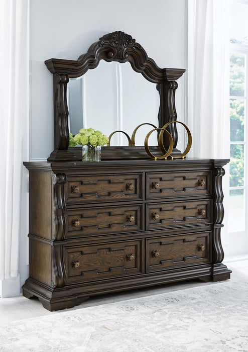 Maylee King Canopy Bed with Mirrored Dresser