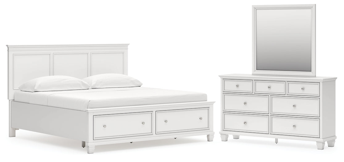 Fortman King Panel Storage Bed with Mirrored Dresser