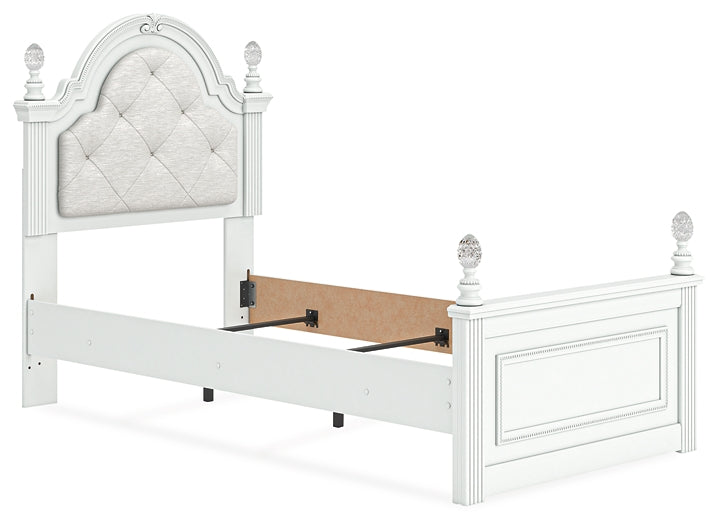 Kozlani Twin Upholstered Panel Bed, Dresser, Mirror and Nightstand